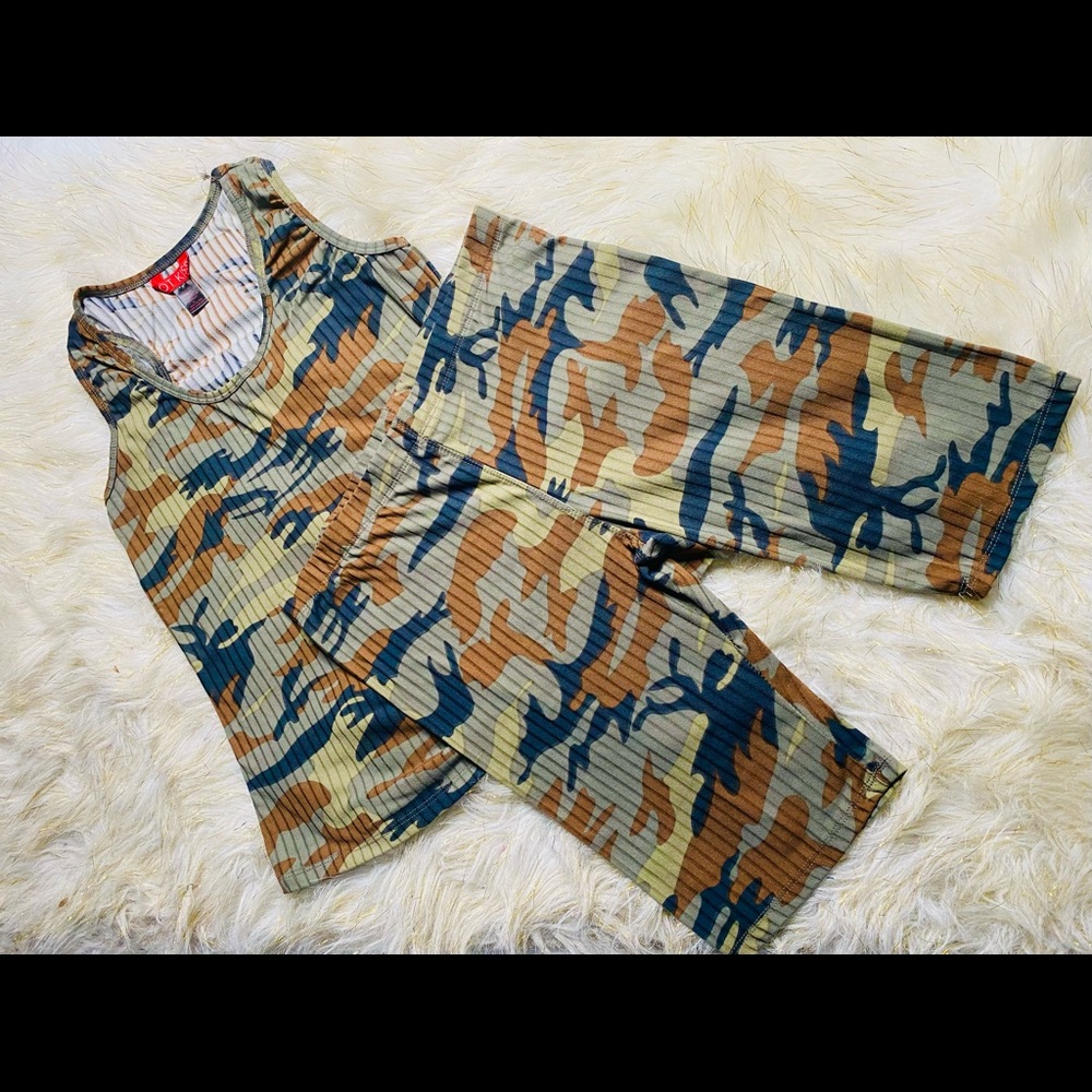 Hot Kiss Camouflage Biker Short Racer Back Tank Set Size XL